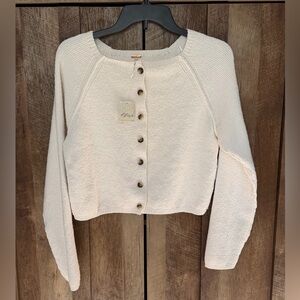 Free People Cream Textured Knit Cardigan Sweater